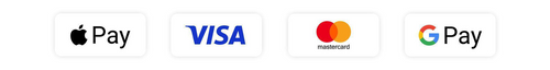 Icons of how to pay: ApplePay, Visa, Mastercard or Google Pay