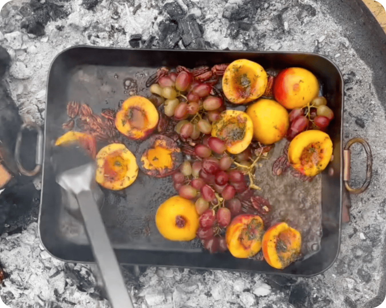 Recipe: Fire-Grilled Nectarines with Honey, Pecans & Brandy Flambé - Donkey Long Tong